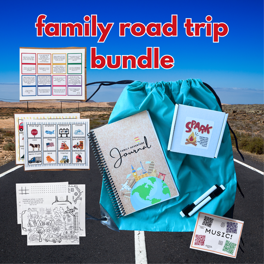 Family Road Trip Bundle – Kids Travel Activities, Conversation Cards, Adventure Journal & Screen-Free Car Kit