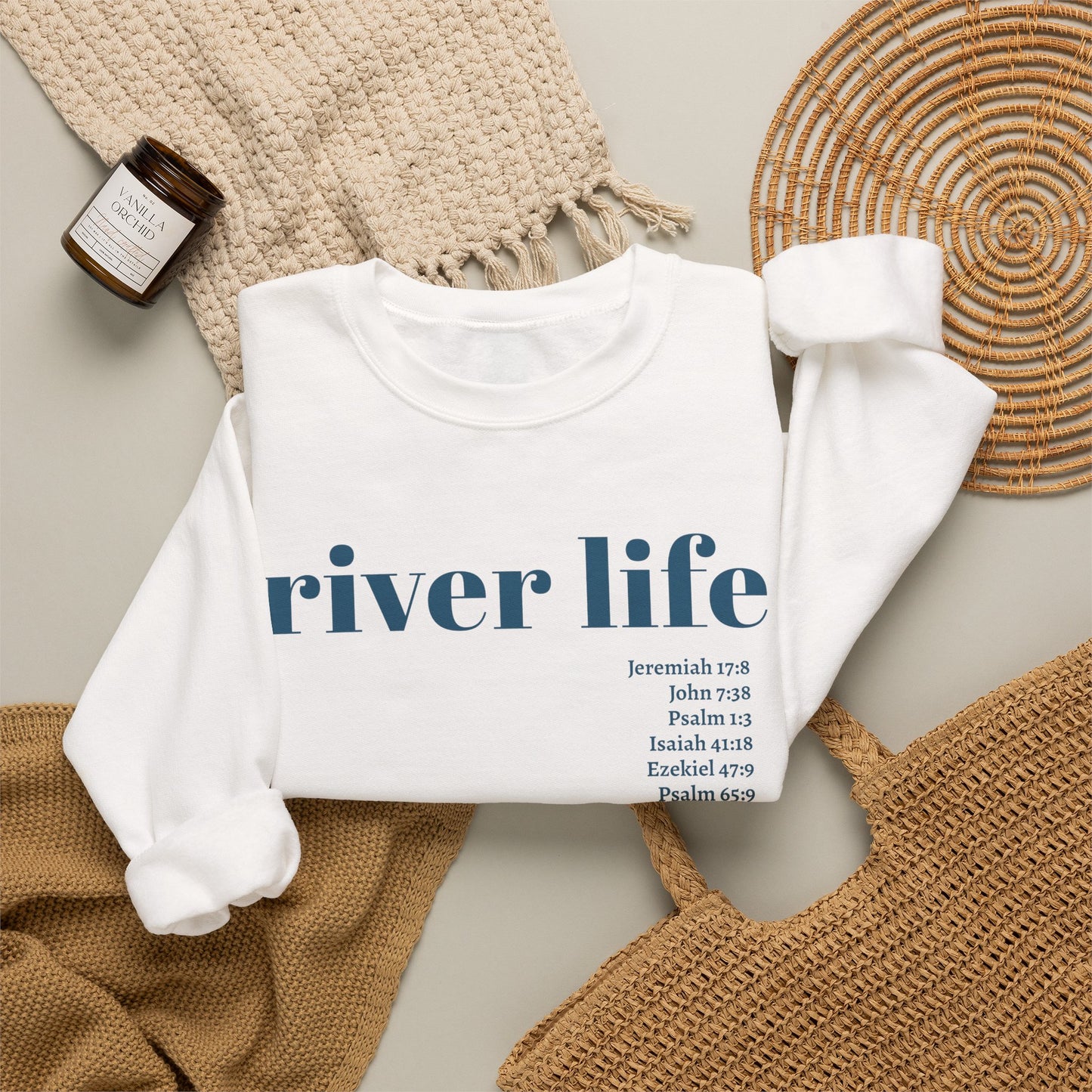 River Life - Scripture | Unisex Crewneck Pullover Sweatshirt