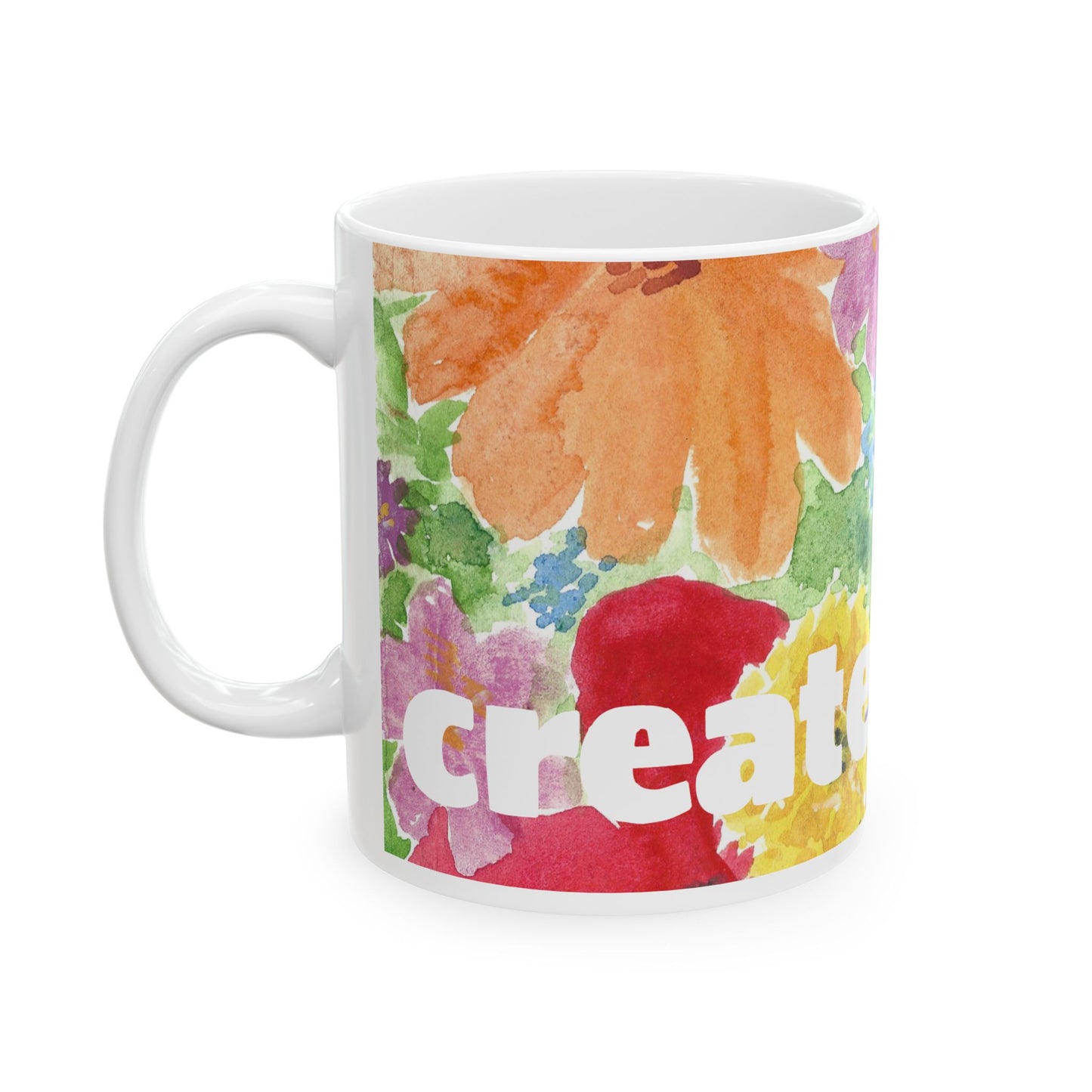 Vibrant Floral Ceramic Mug - 11oz - Original Art - Customizable