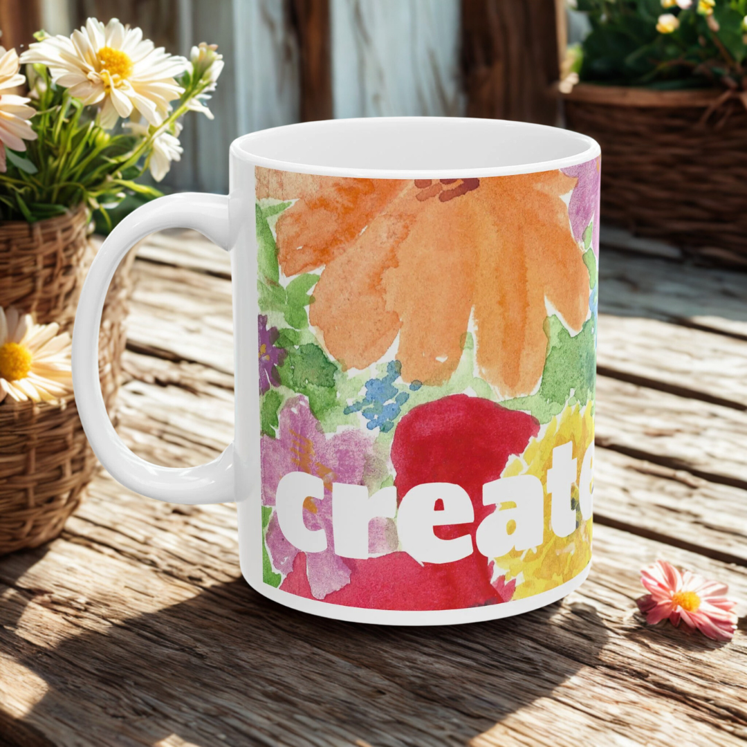 Vibrant Floral Ceramic Mug - 11oz - Original Art - Customizable