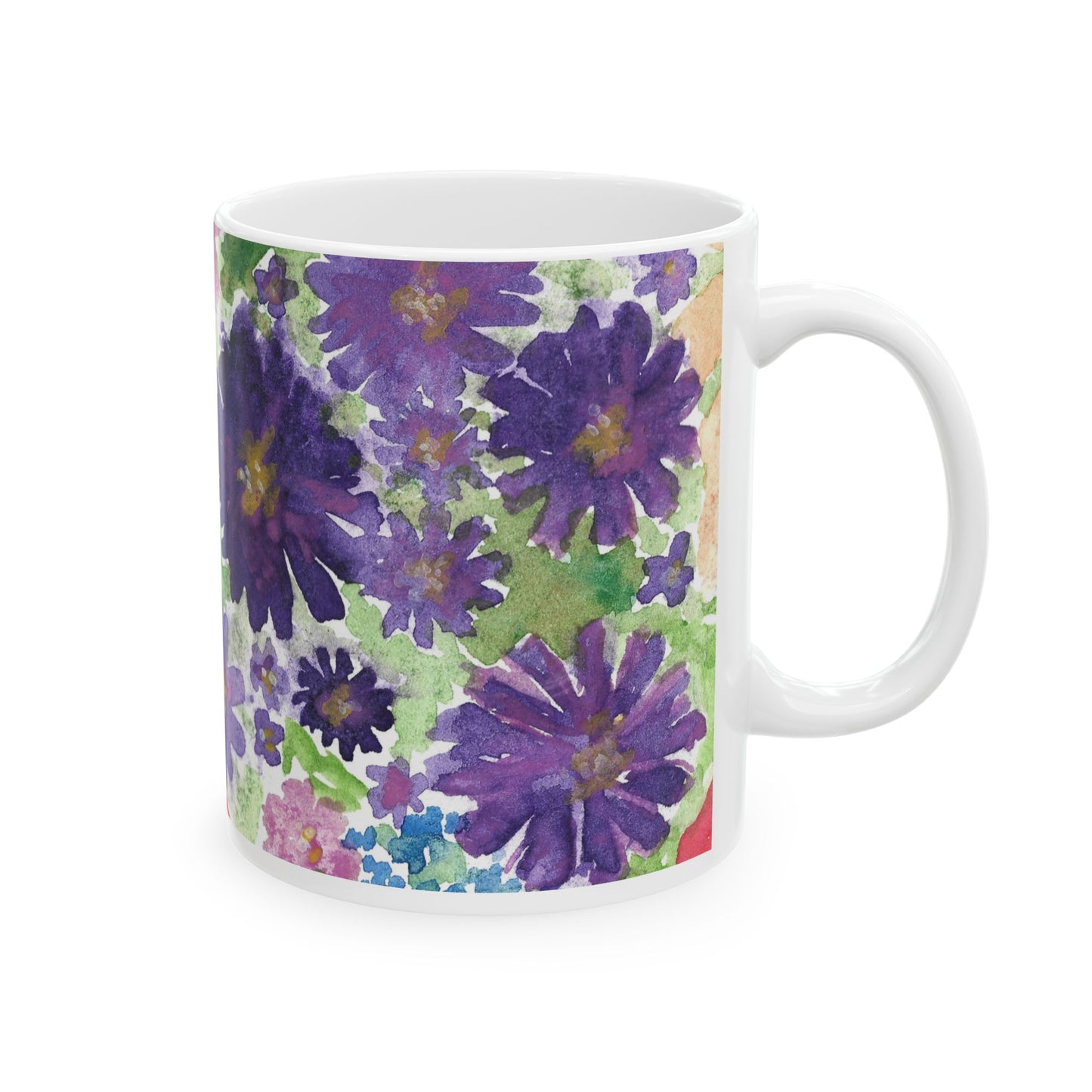 Vibrant Floral Ceramic Mug - 11oz - Original Art - Customizable