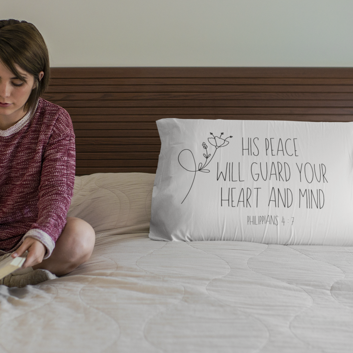 Philippians 4:7 Floral STANDARD Pillow Sham